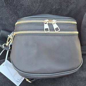 Black Crossbody Bag with Gold Accents